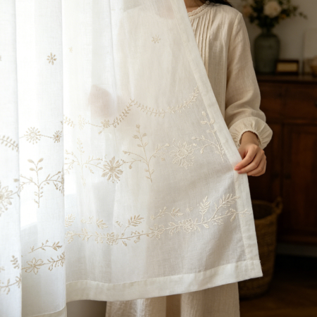 Floral Embroidered Linen Curtains