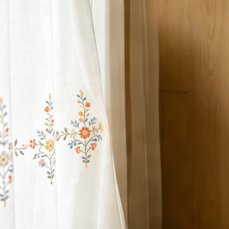 Country-Style Colorful Floral Embroidered Linen Curtains